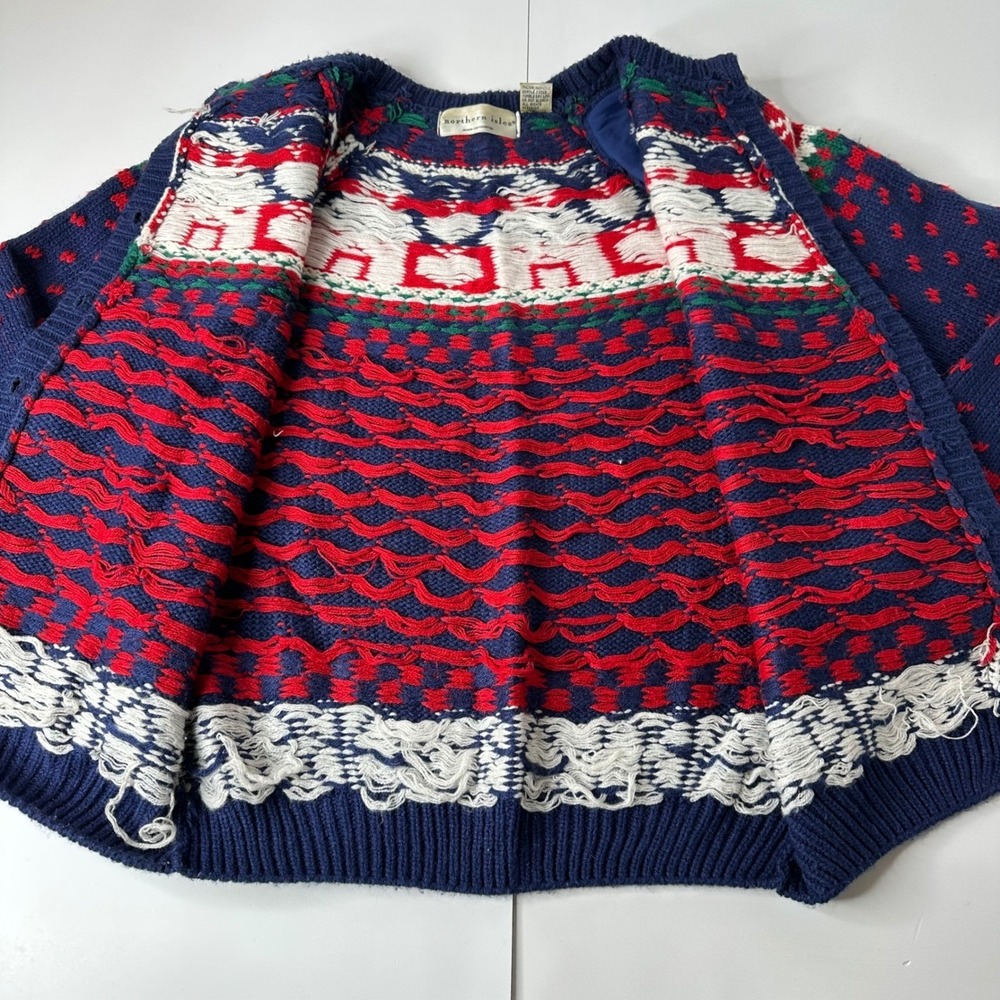 Northern Isles Cardigan Blue Gold Buttons ABC Schoolhouse Teacher Vintage Sz XL - Picture 10 of 16